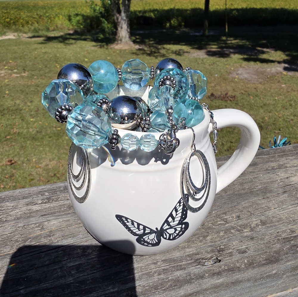 Silver and Blue Beaded Necklace